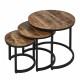 ALYA Set de 3 tables basses Gigogne ronde - Pieds métal noir - 33/43/54 cm