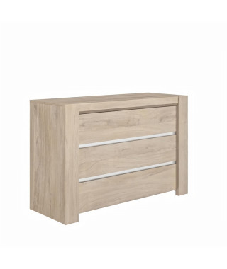 GAMI Commode 3 tiroirs - Grosse épaisseur - Décor chene - Made in France - L 120 x P 43 x H 80 cm - OLERON