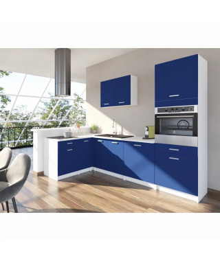 EXTRA - Cuisine compl?te d'angle colonne L 300cm - Bleu Mat