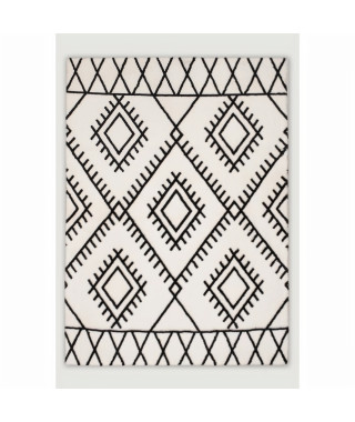 Tapis shaggy a motif berbere 140x200 cm - Blanc et noir - LOFT