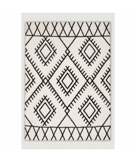 Tapis shaggy a motif berbere 140x200 cm - Blanc et noir - LOFT