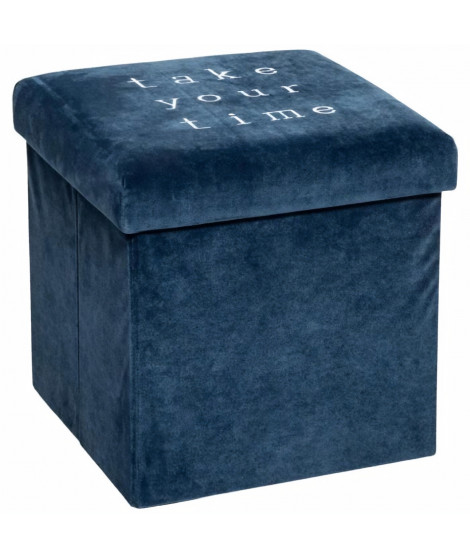 Pouf pliable velours Slow MDF_E1, polyester et mousse PU - Bleu