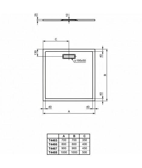 Receveur 90 x 90 cm - ULTRAFLAT NEW - extra-plat 2,5 cm - blanc brillant brillant - Ideal Standard