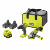 Pack duo perceuse meuleuse Ryobi ONE+ 18V sans fil - 2 batteries de 2Ah et un sac de transport