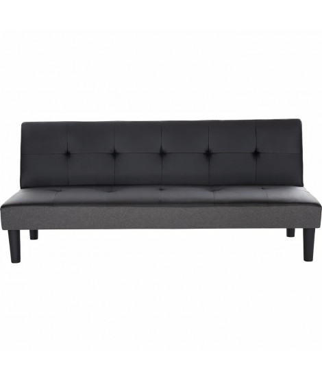 IVY Banquette clic clac 3 places capitonné - Simili noir et tissu gris claur - L 180 x P 84 x H 74 cm