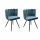 ARIEL Lot de 2 Chaises velours bleu canard - Pieds métal