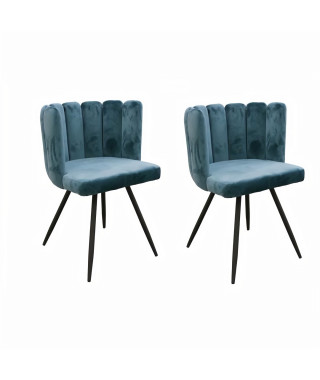 ARIEL Lot de 2 Chaises velours bleu canard - Pieds métal