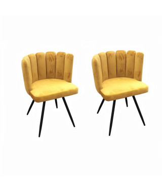 ARIEL Lot de 2 Chaises velours - Jaune - Pieds métal