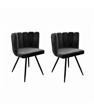 ARIEL Lot de 2 Chaises velours noir - Pieds métal