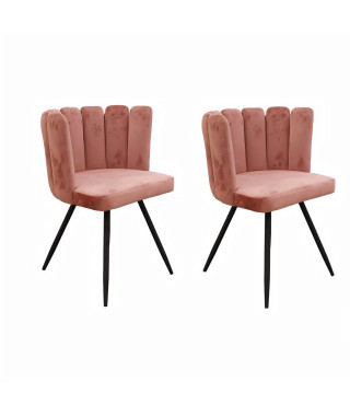 ARIEL Lot de 2 Chaises velours rose - Pieds métal