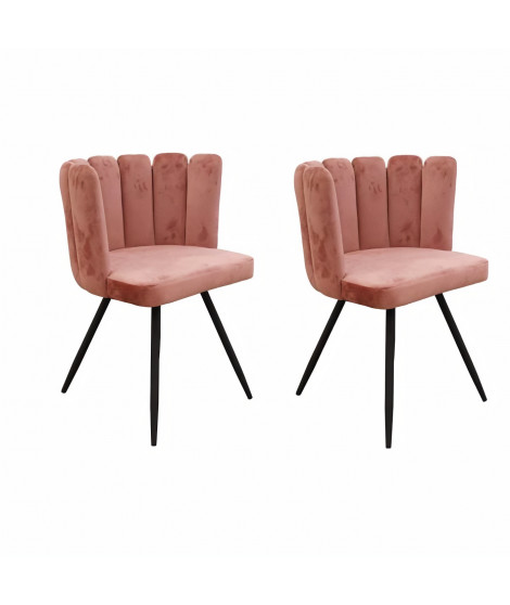 ARIEL Lot de 2 Chaises velours rose - Pieds métal