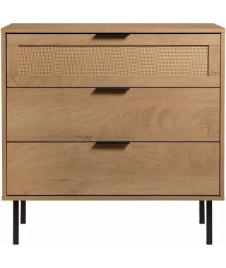 Commode 3 tiroirs - En panneaux de particules avec piétement en métal noir - RUSSELL