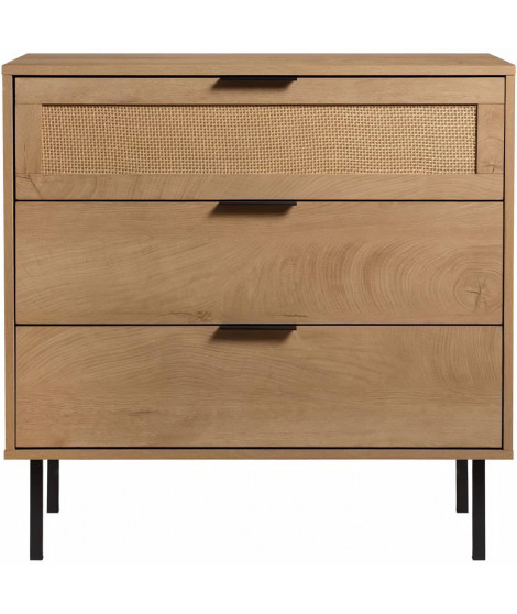 Commode 3 tiroirs - En panneaux de particules avec piétement en métal noir - RUSSELL