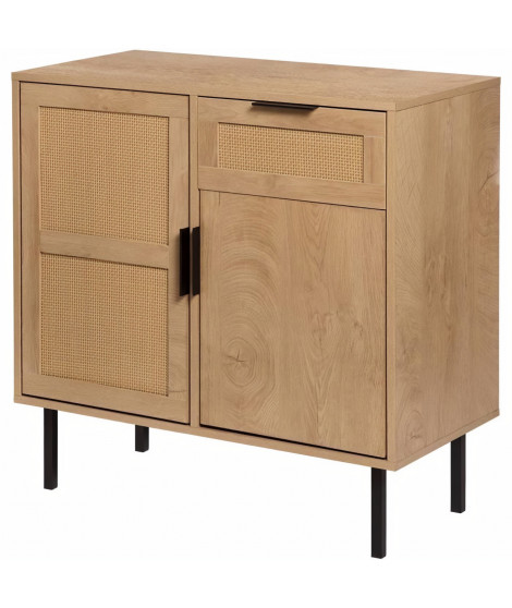 Buffet avec 1 grande porte et 1 petite porte / 1 tiroir - Noir - L 80 x P 40 x H 80 cm - RUSSELL