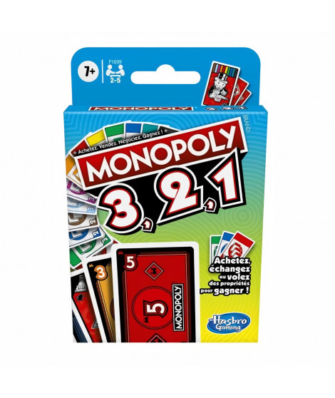 3,2,1 Monopoly, jeu de cartes rapide pour la famille et les enfants, a partir de 7 ans