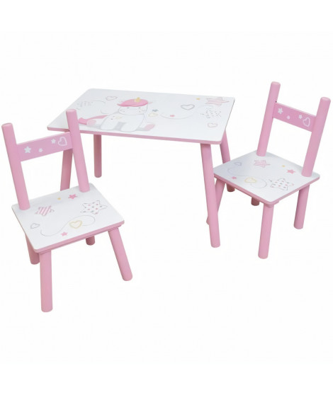 LICORNE Table rectangulaire 41,5x61x42 cm + 2 chaises 49,5x31x31,5cm pour enfant