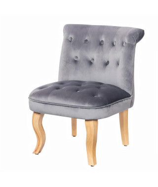 JODIE Fauteuil crapaud - Pieds en bois - Velours gris - L 56 x P 63 x H 73 cm