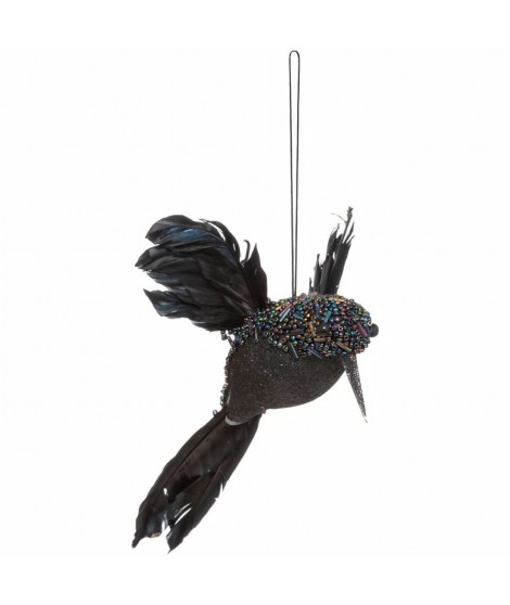 Sujet de Noël pour sapin Colibri pailleté - 19 cm - Noir irisé