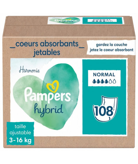 PAMPERS Hybrid Couches lavables Coeurs absorbants Jetables x108