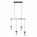 Suspension 4 Lampes - Abat-jour disque - Métal noir et bois - NEW DETROIT