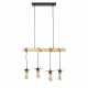 Suspension 4 Lampes - Abat-jour disque - Métal noir et bois - NEW DETROIT