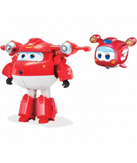 SUPER WINGS  TRANSFORMING JETT SUPERCHARGE + FIGURINE SUPER MINI JETT  Avion Jouet Transformable Figurine Robot 12cm  Joue…