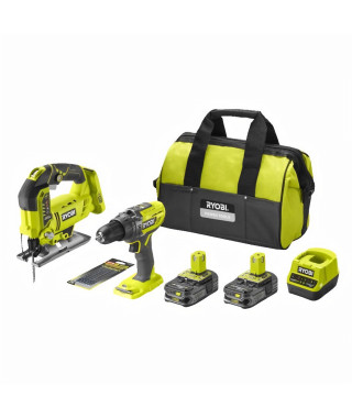 RYOBI One+ Duo perceuse a percussion + scie sauteuse sans fil 18V - RCK182B-225SA6 - 2 batteries 2,5 Ah - 6 lames - sac de ra…