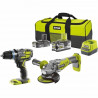 RYOBI One+ Duo Brushless perceuse a percussion + meuleuse 125mm sans fil 18V - R18CK2BL-252S - batteries 2 et 5 Ah -sac de ra…