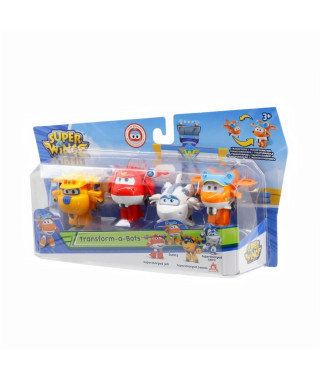 SUPER WINGS  Coffret Transform-A-Bots x4  Avions Jouets Transformables et Figurines Robots de 5 cm  Jouet Enfant 3ans+