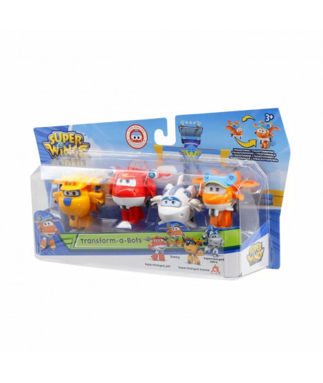 SUPER WINGS  Coffret Transform-A-Bots x4  Avions Jouets Transformables et Figurines Robots de 5 cm  Jouet Enfant 3ans+