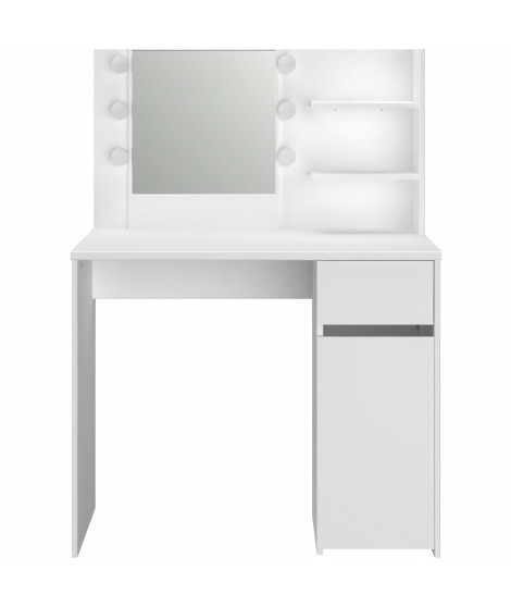 PARISOT Coiffeuse ESTEE Miroir avec globes Leds 1 tiroir et 1 porte blanc - L91xP50xH125 cm