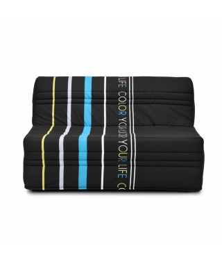 Banquette BZ - Tissu Noir et bleu - L143 x P97 x H89cm - Joe