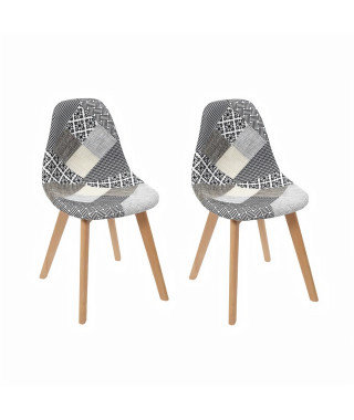 PATCHWORK Lot de 2 Chaises - Gris -  L 86.5 x P 57.8 x H 47cm