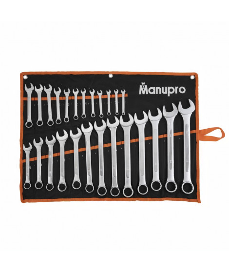 Set de 25 clés mixtes de serrage MANUPRO - En acier, chromées - Avec tetes polies