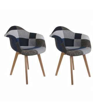 Lot de 2 Fauteuils - Bleu gris - L 59 x 85 x P 64.5 cm - PATCHWORK