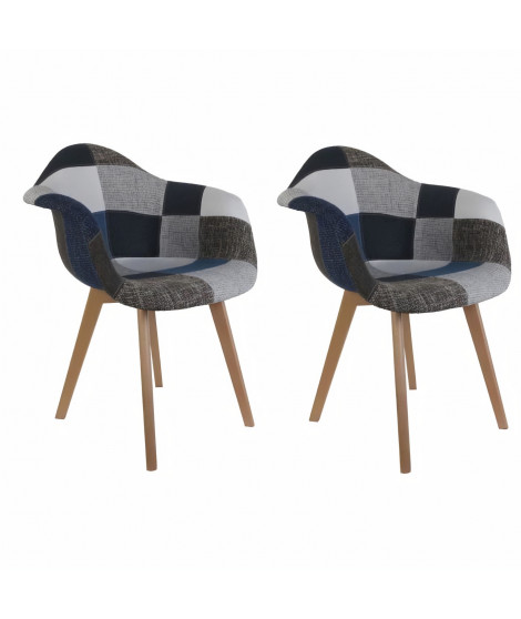 Lot de 2 Fauteuils - Bleu gris - L 59 x 85 x P 64.5 cm - PATCHWORK