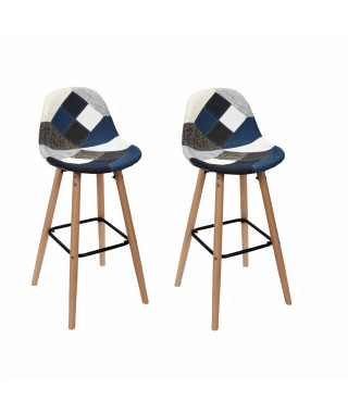 Lot de 2 Tabourets de bar - Bleu gris - PATCHWORK