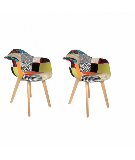 Lot de 2 Fauteuils scandinave - Tissu - L 62 x P 60.5 x H 86 cm - PATCHWORK