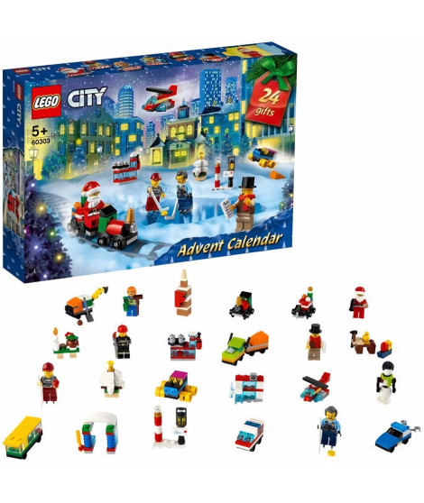 LEGO 60303 City Calendrier de l'Avent Jouet 2021, Mini-Jouets a Collectionner, Enfants des 5 Ans, avec Tapis et Minifigures