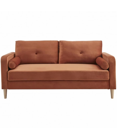 Canapé 3 places + 2 coussins - Tissu Terracotta - L 175 x P 80 x H 85 cm - COPENHAGUE