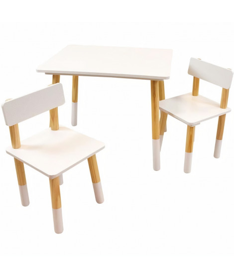 SCANDIWOOD Table 48 x 59 x 50 cm avec 2 chaises 49 x28x28 cm en bois pour enfant