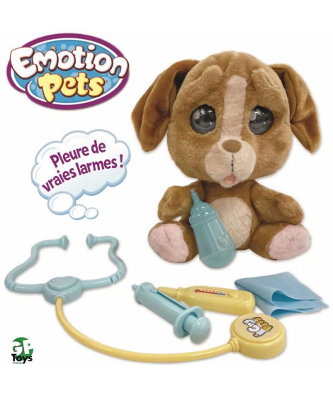 Emotion Pets , Peluche Chiot 22 cm, Qui boit son biberon et pleure, Accessoires Vétérinaire