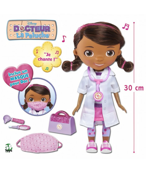 Docteur La Peluche, Poupée 30 cm , Chante Lave-toi Les Mains, avec accessoires dont un masque pour Doc