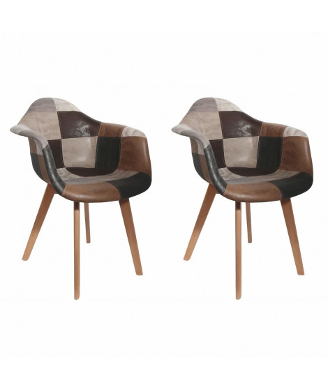 Lot de 2 Fauteuils - Simili - L 62 x P 84 x H 59 cm - PATCHWORK