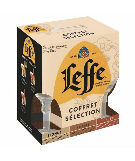 Leffe Sélection - Coffret de 3 bieres x 75 cl + 2 verres