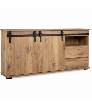 Buffet coulissantes - Chene - Style campagne - 2 portes - MANZANO - L 180 x P 40 x H 87 cm