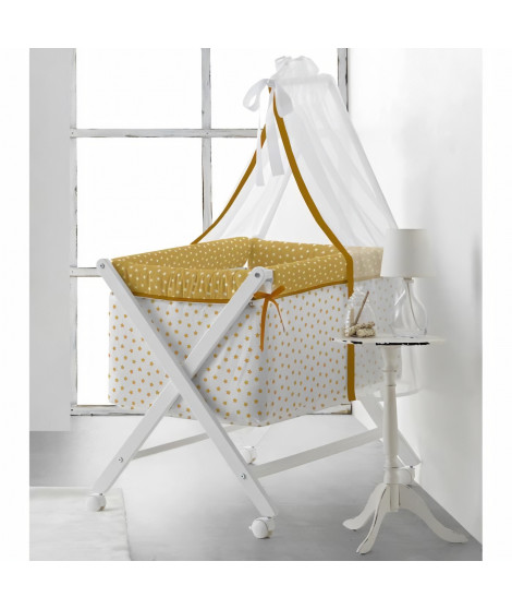 LULU CASTAGNETTE - Berceau complet en bois CIRCUS LULU 55x85 cm - Matelas + Sommier + Couette + Ciel de lit + Literie - Ocre