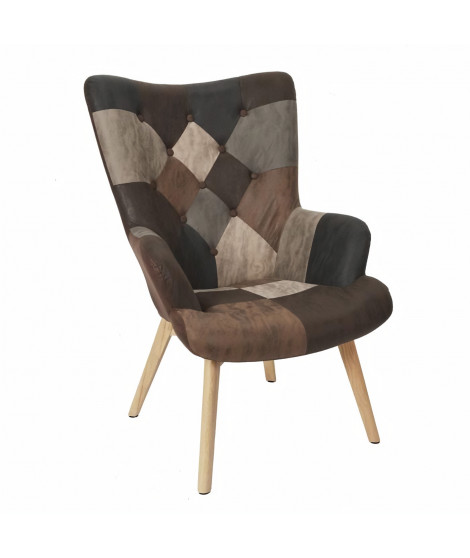 Fauteuil patchwork - Simili Marron - L 65 x P 74 x H 100cm - HELSINKI