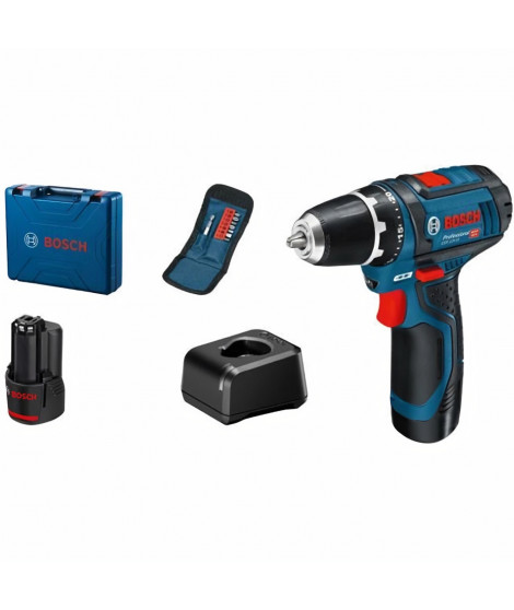 Perceuse visseuse sans-fil BOSCH PROFESSIONAL - GSR 12V-15 (2 batteries 2.0Ah, chargeur, coffret, set 10 embouts de vissage)