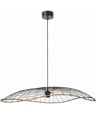 COREP Suspension en bambou Lanka XXL - Ø 80 cm - H 12 cm - E27 - 60 W - Gris anthracite